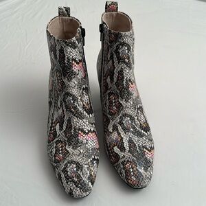 Shoe the Bear Cleo multicolor black white rainbow snakeskin booties
